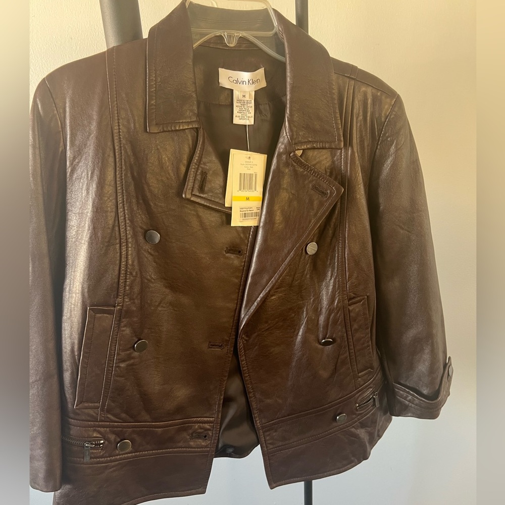 Calvin Klein woman’s brown leather jacket New with tags